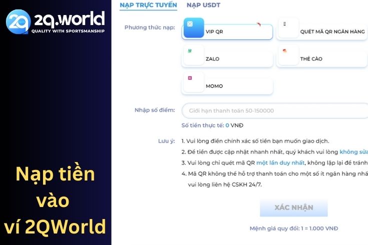 Nạp tiền vào ví 2QWorld
